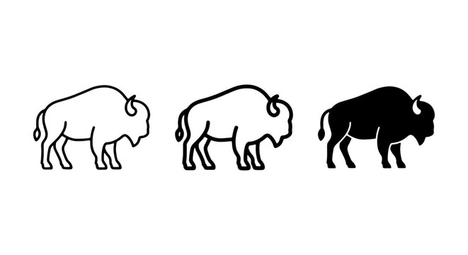 Bison Icons Set, American Buffalo Vector Graphics, Wild Animal Silhouette Collection