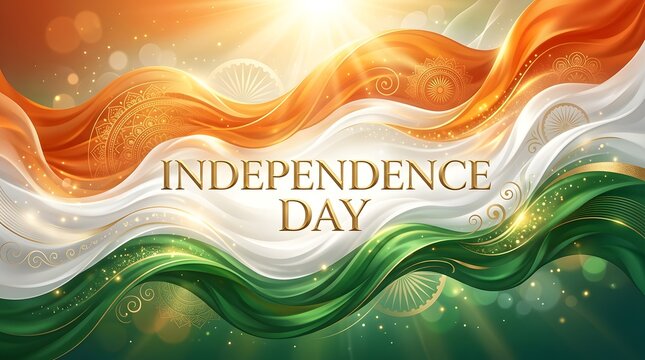 Indian independence day celebration vibrant flag waving with ornamental details