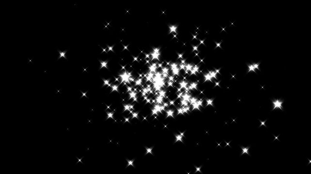 glitter sparkle. shining white particle stars dust. fairy doodle stars, and a shimmering starlight trail on a black screen background 4k video.