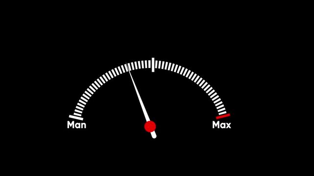 Animated gauge meter increasing from manual to maximum performance level
