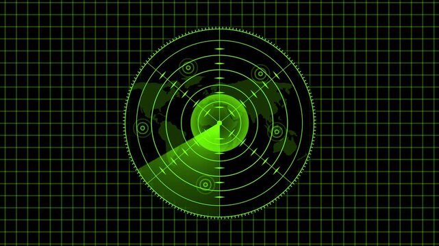 Digital radar screen with scanning map animation sonar