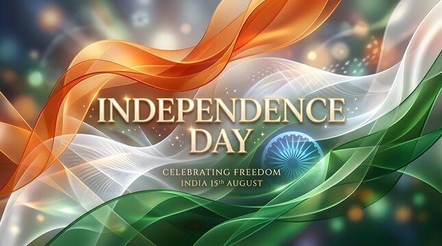 India independence day celebration vibrant tricolor wave with national emblem