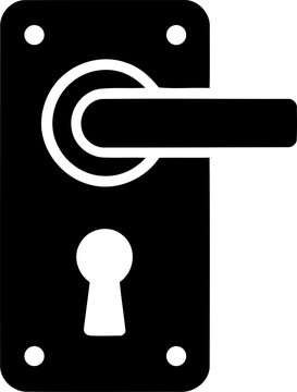 Black door handle icon with a keyhole isolated on transparent background