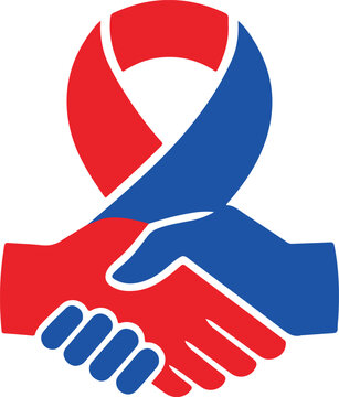 Ribbon Handshake Unity Partnership Vector Icon For Charity Logo