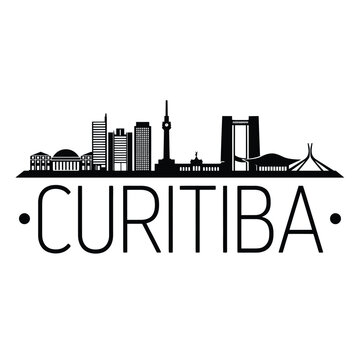 Curitiba Skyline Silhouette With City Name Black On White Background