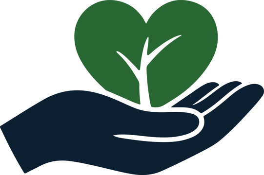 Eco Care Hand Heart Tree Environmental Vector Icon For Charity Logo