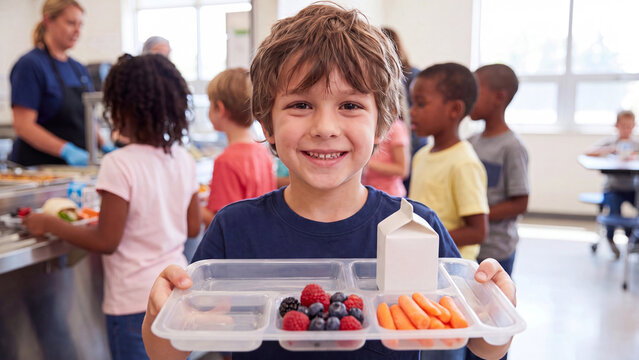 Healthy school lunch and child nutrition concept for balanced eating wholesome meal habits wellbeing and cafeteria dining in elementary education
