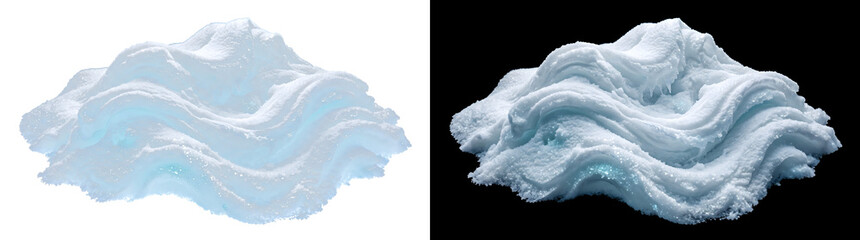 Snow pile texture forming wavy sparkling drifts with icy blue tones and frosty crystalline surface creates a wintry PNG, Transparent and Black Background Versions design for seasonal holiday projects © Tanay
