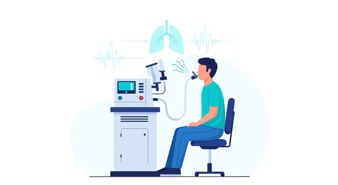 Man undergoing lung function test with spirometer for respiratory health checkup