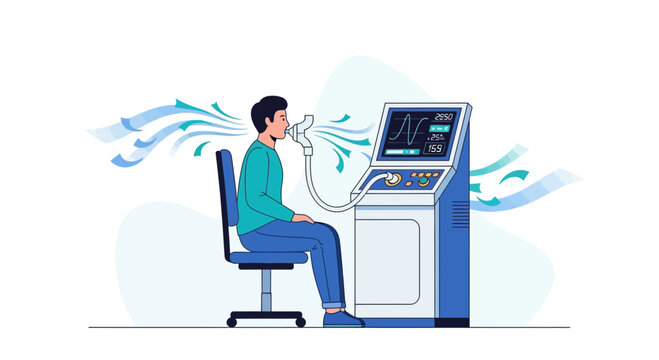 Man undergoing pulmonary function test with spirometer for lung health checkup