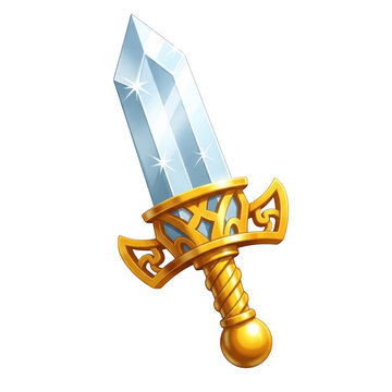 Shiny steel sword with a decorative golden handle