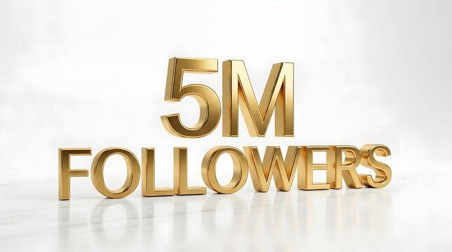 Golden '5m followers' text on reflective surface social media milestone