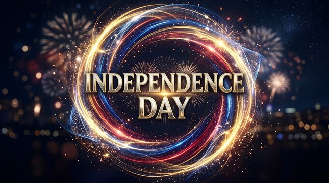Independence day celebration golden fireworks and festive circular design