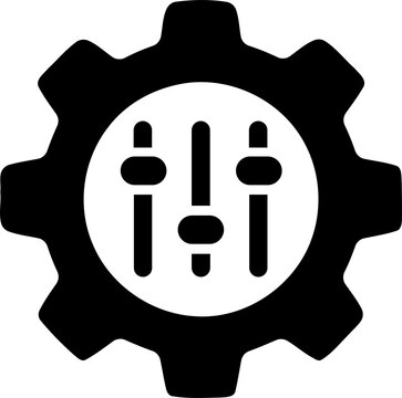 Black gear icon with equalizer sliders for settings and control isolated on transparent background