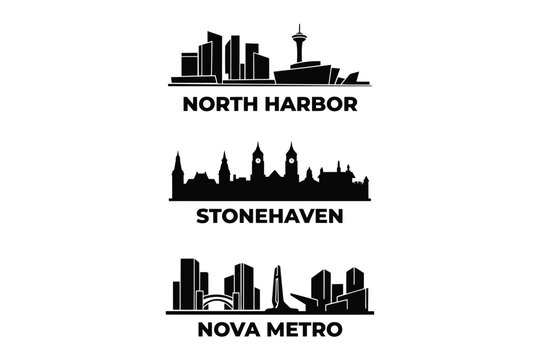 Cityscape Silhouettes With Text On White Background