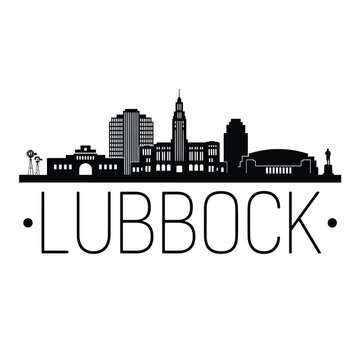 Lubbock Skyline Silhouette With Typography Black And White Design