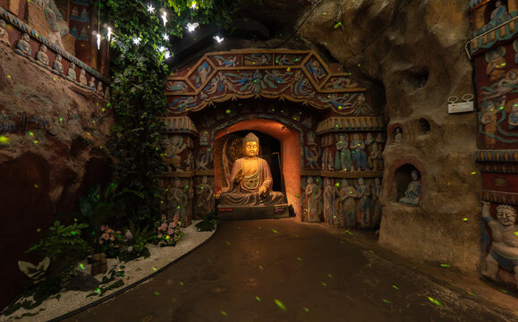 Jinan Qianfoshan Four Caves Myriad Images Grotto Buddha Statue Landscape