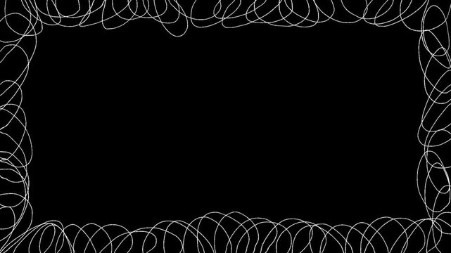 Hand Drawn Scribble Border Overlay Animation Featuring Continuous Loop Sketch Frame, Rough Pencil Swirl Outline, Decorative Freehand Rectangle for Motion Graphics, Titles and Creative Video Editing
