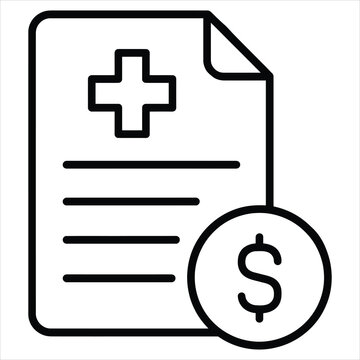Medical bill icon showing healthcare document with dollar sign symbol for healthcare expenses insurance costs and hospital debt.