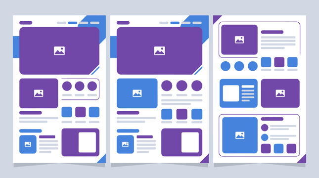Trio of purple analytical dashboard interface templates