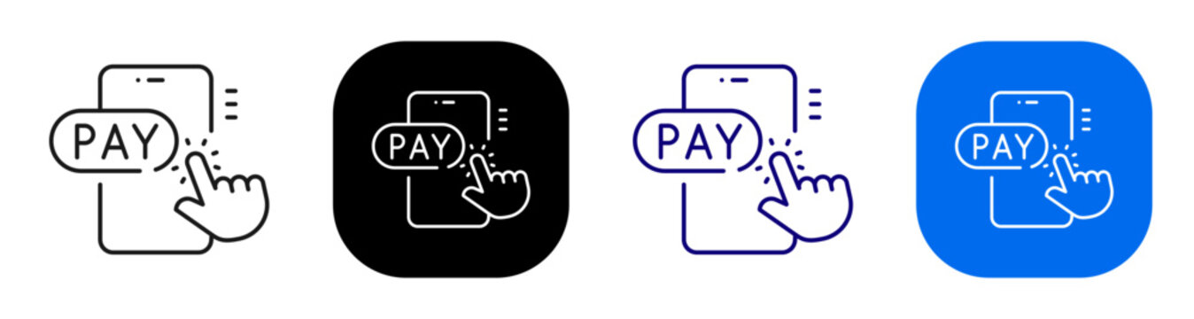 Mobile pay tap for digital payment action and phone transaction checkout. Line, filled, black, color set. Editable stroke