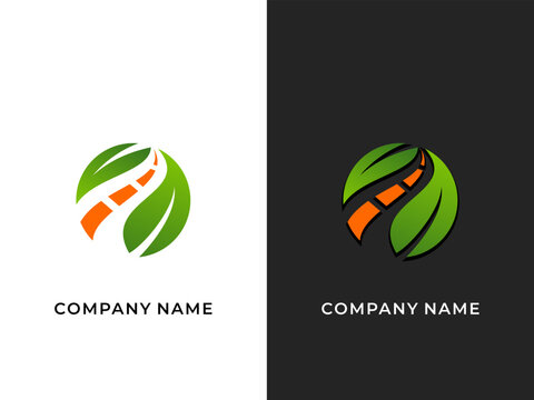 leaf and road design logo icon vector