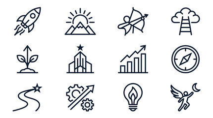 Fototapeta premium Collection of black line business growth icons.