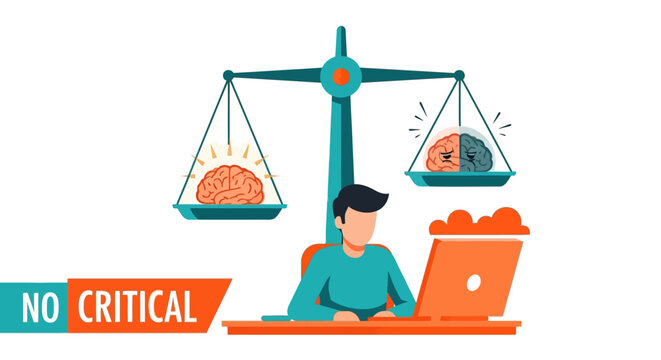Conceptual Illustration of Mental Health Balance and Psychological Stability Showing a Man with Scales Comparing Different Brain States