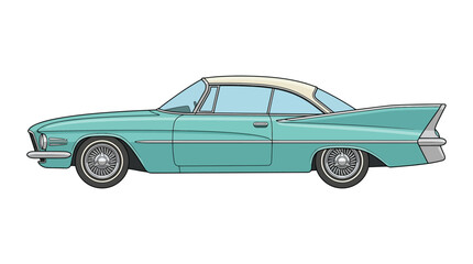 Fototapeta premium Turquoise vintage car with a cream roof on a white background.