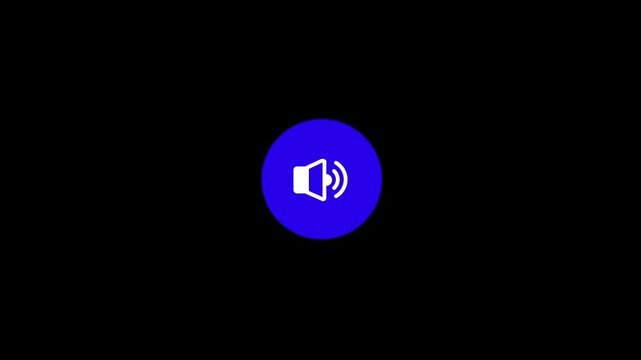 Minimalist speaker icon animation, blue circular volume button on black background, modern audio sound symbol for interface design