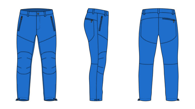 Softshell pants with front side and back views outdoor apparel mockup template vector illustration