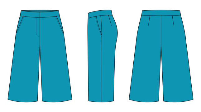 Culottes with front side and back views apparel mockup template vector illustration
