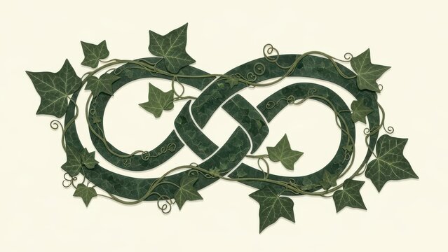 Infinity symbol made of green ivy leaves. Eternal nature concept with climbing plant vines.