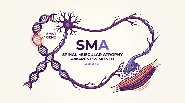 Spinal Muscular Atrophy Awareness Month Illustration with DNA Neuron and Muscle Anatomy