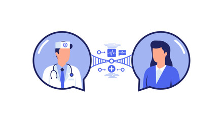 Fototapeta premium Online Telemedicine Consultation Concept Illustration with Doctor and Patient Communicating Through Digital Medical Data Interface for Healthcare Services