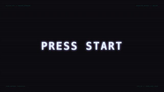 Motion Video of Press Start Screen with Glitch Effects for Gaming Backgrounds.