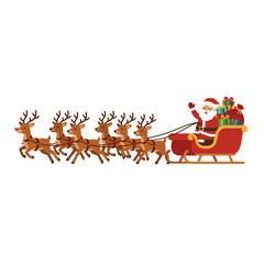 Fototapeta premium Santa Claus Riding Reindeer Sleigh with Christmas Gifts