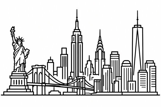 newyork cityline line art , line drawing