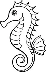 Fototapeta premium Cartoon Seahorse Outline On White Background Keywords: seahorse, cartoon, outline, drawing