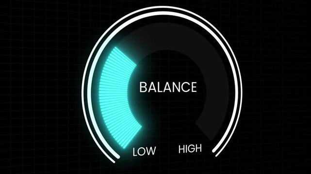 Speedometer balance indicator, graphic element animation isolated on black background
