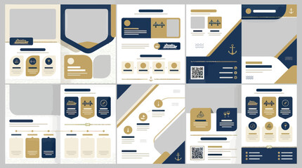 Modern Corporate Brochure Template Designs - Business, Travel, Maritime Themes with Icons and Placeholders © Lutfi