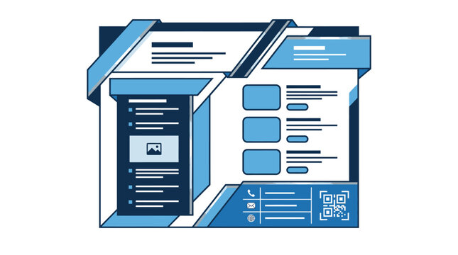 Horizontal blue technology banner and slide presentation template.