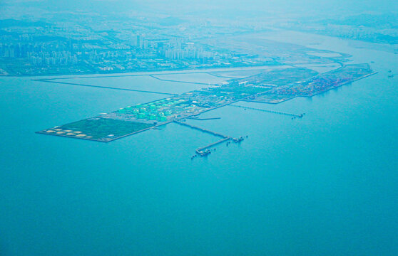 ICN airport, Incehon, South Korea, 05 06 2025: The landscape Incheon city, port, harbor, bridge, mountain and yellow sea