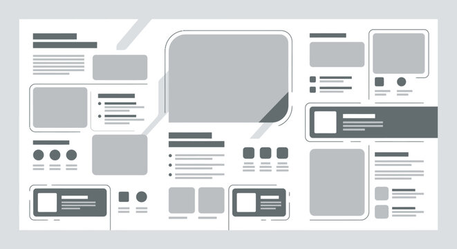 Complex web layout wireframe with sidebar and content blocks.