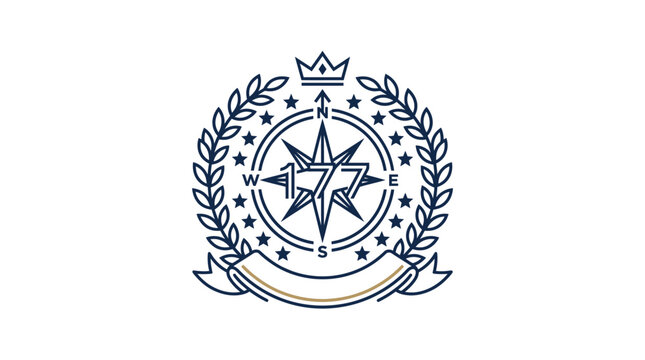 Compass rose emblem with number 177 and crown.