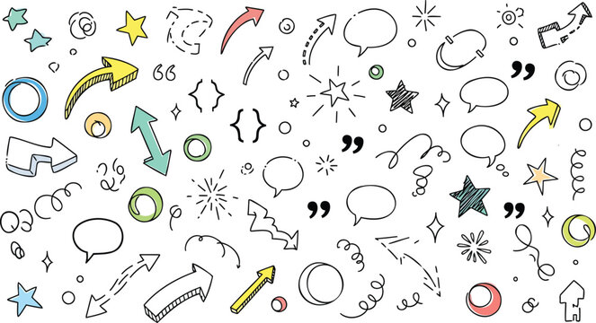 Icons create a colorful pattern of hand sketches.