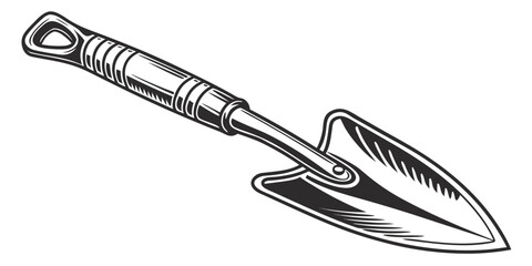 Black gardening shovel silhouette isolated on white background, gardening tool © Akshay