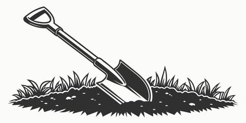 Black gardening shovel silhouette, isolated on white background, gardening tool © Akshay