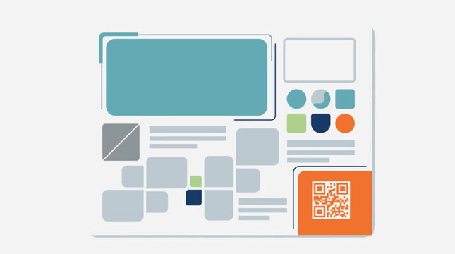 Corporate landing page mockup with orange and blue accents.
