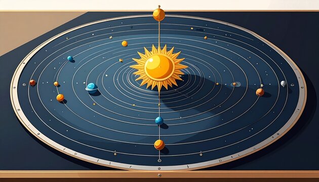 Solar system with planets orbiting around the sun.